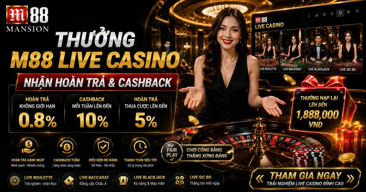 Thưởng M88 Live Casino: Nhận Hoàn Trả & Cashback